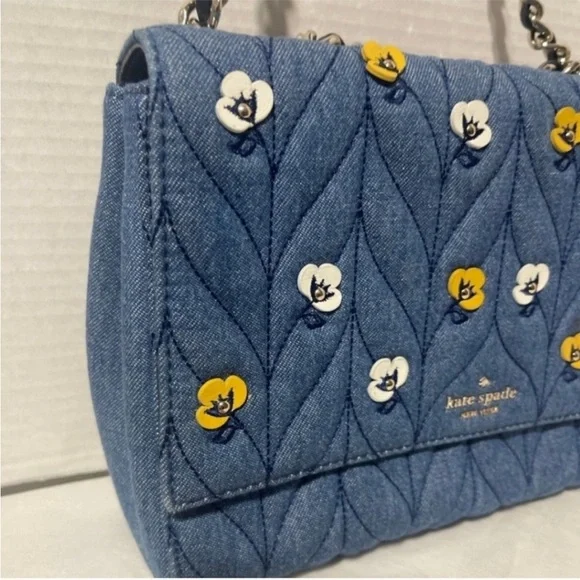 EUC Kate Spade New York Briar Lane Quilted Denim Applique Emelyn Handbag Purse - Picture 4 of 8
